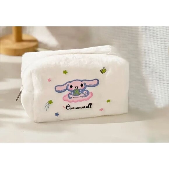 Cinnamoroll Sanrio Furry Cosmetic/Stationary Storage Bag Zipper Closure Embroide - Picture 1 of 6